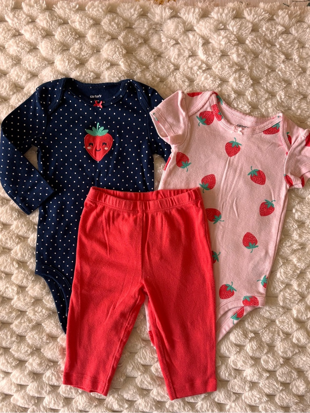 Carter's Navy, Pink & Red Strawberry Baby Bodysuit and Pant Set